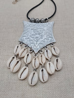 Large Silver Pendant Necklace Fashion Statement Women Jewelry Beaded Handmade Gift Ideas Special $25.00