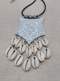 Large Silver Pendant Necklace Fashion Statement Women Jewelry Beaded Handmade Gift Ideas Special $25.00