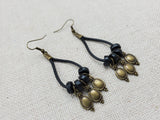 Women Boho Earrings Black Brass Dangle Accents Leather Jewelry