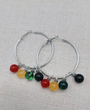 Women Silver Hoop Earrings Round Rasta Beaded Jewelry Red Yellow Green Black