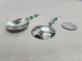 Silver Earrings Dome Green Dangle Women Jewelry Hammered