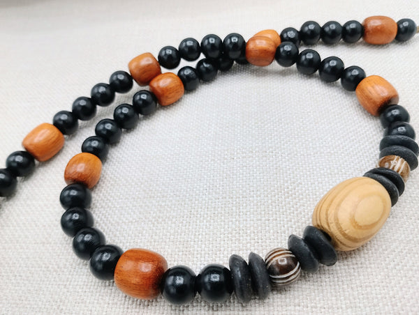 Men Necklace Black Brown Beaded Jewelry Handmade Statement Ethnic