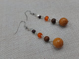 Stone Beaded Earrings Brown Orange Silver Women Jewelry Dangle