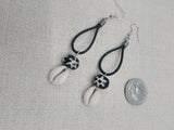 Women Earrings Black Leather Dangle Cowrie Beaded Jewelry Handmade