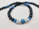 Men Necklace Black Blue Beaded Jewelry Handmade Gift Ideas Ethnic