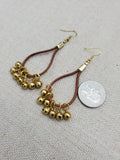 Brown Leather Gold Accents Earrings Jingle Women Jewelry Handmade
