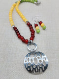 Women Jewelry Set Rasta Earrings Necklace Silver Pendant Beaded Red Yellow Green