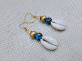 Cowrie Earrings Drop Dangle Blue Gold Women Jewelry Ethnic