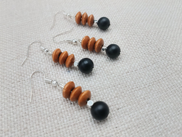Women Earrings Black Brown Small Dangle Beaded Jewelry Silver