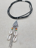 Leather Necklace Triple Strand Silver Pendant Rasta Cowrie Women Statement Gift Ideas