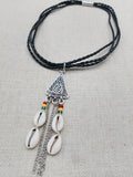 Leather Necklace Triple Strand Silver Pendant Rasta Cowrie Women Statement Gift Ideas