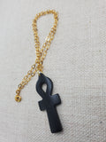 Ankh Necklace Black Egyptian Jewelry Gold Tone Chain