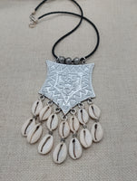 Large Silver Pendant Necklace Fashion Statement Women Jewelry Beaded Handmade Gift Ideas Special $25.00