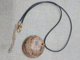 Women Jasper Pendant Necklace Black Cord Stone Jewelry Round
