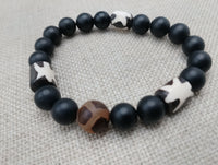 Ethnic Bracelet Beaded Black Unisex Handmade Size 7.5 Inches Gift