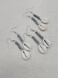 Cowrie Earrings Grey Silver Small Dangle Women Gray
