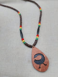 African Sankofa Necklace Wooden Black Adinkra Symbols Ghana Jewelry Unisex
