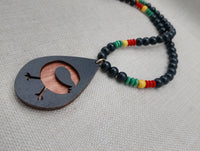 African Adinkra Sankofa Bird Necklace Women Men Wooden Beaded Black Red Yellow Green