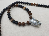 Antique Silver Rhino Pendant Necklace Beaded Black Brown Men Jewelry