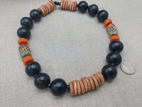 Large Beaded Necklace Wooden Orange Black Jewelry Fashion Statement Unisex