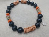 Large Beaded Necklace Wooden Orange Black Jewelry Fashion Statement Unisex