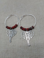 Silver Elephant Earrings Hoop Jewelry Red Women Dangle Gift Ideas