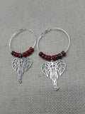 Silver Elephant Earrings Hoop Jewelry Red Women Dangle Gift Ideas