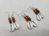 Cowrie Earrings Wooden Brown Beaded Handmade Dangle Women Jewelry