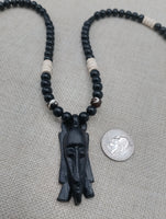 Men's Jewelry African Face Pendant Beaded Necklace Black Brown Handmade
