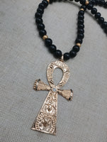 Gold Tone Ankh Pendant Necklace Black Beaded Jewelry Men Ethnic Egyptian