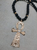 Gold Tone Ankh Pendant Necklace Black Beaded Jewelry Men Ethnic Egyptian