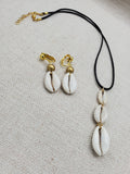 Women Jewelry Set Cowrie Necklace Clip On Earrings Gold Non Pierced Dangle Gift Set Birthday