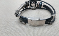 African Silver Leather Bracelet Fashion Statement Size 7.5 Women