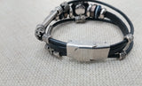 African Silver Leather Bracelet Fashion Statement Size 7.5 Women