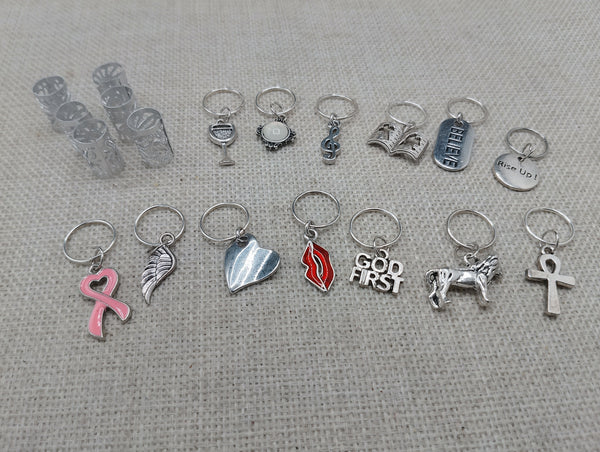 Silver Hair Jewelry Locs Dreads Accessories Set of 19 Charms Pendant Dangle