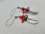 Ethnic Earrings Cowrie Jewelry Women Red Green Silver Long Dangle