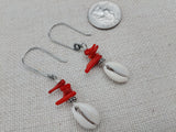 Silver Cowrie Earrings Red Beaded Jewelry Women Ethnic Unique Handmade