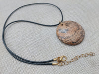 Women Jasper Pendant Necklace Black Cord Stone Jewelry Round