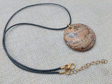 Women Jasper Pendant Necklace Black Cord Stone Jewelry Round