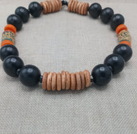 Large Beaded Necklace Wooden Orange Black Jewelry Fashion Statement Unisex