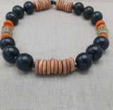 Large Beaded Necklace Wooden Orange Black Jewelry Fashion Statement Unisex