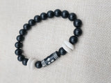 Black White Bracelet Beaded Unisex Size 8 Handmade Stretch Jewelry