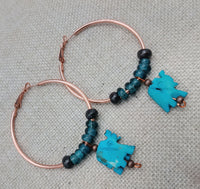 Elephant Earrings Copper Hoop Jewelry Turquoise Beaded Boho Women