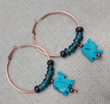 Elephant Earrings Copper Hoop Jewelry Turquoise Beaded Boho Women