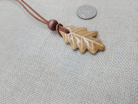 Women Oak Leaf Pendant Leather Cord Handmade Brown Jewelry
