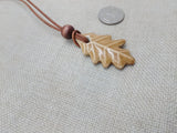 Women Oak Leaf Pendant Leather Cord Handmade Brown Jewelry