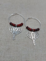 Silver Elephant Earrings Hoop Jewelry Red Women Dangle Gift Ideas