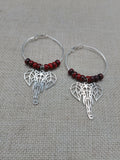 Silver Elephant Earrings Hoop Jewelry Red Women Dangle Gift Ideas
