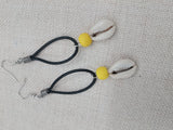 Women Yellow Earrings Black Cowrie Dangle Boho Jewelry Handmade