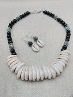 Women Cowrie Shell African Turquoise Beaded Necklace Jewelry Set Necklace Earrings Handmade Gift